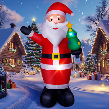 8FT Christmas Inflatable Santa Claus Outdoor Decorations, Inflatable Santa with Xmas Tree Built-in LED Lights, Blow