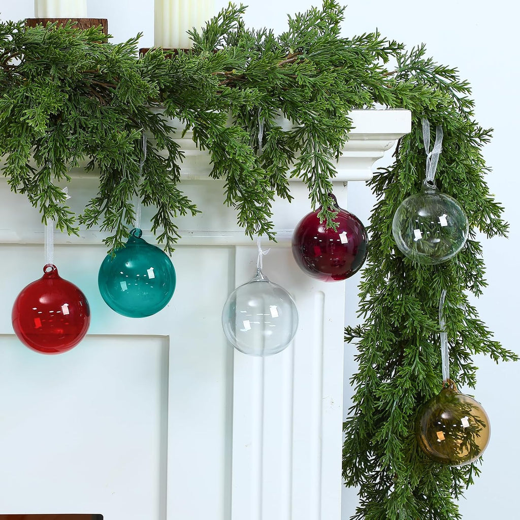 6 Pcs 3.15 Inch Colorful Christmas Hand Blown Glass Ball Ornaments