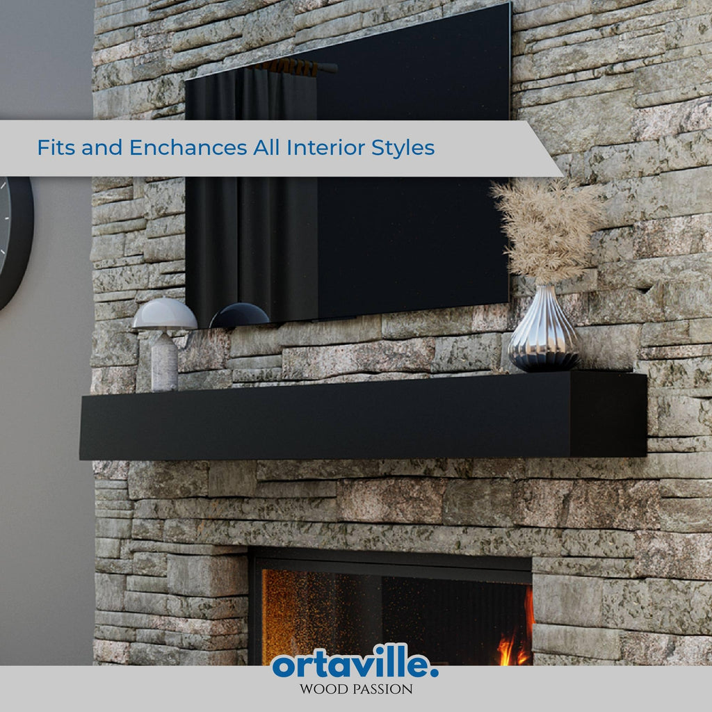 66" Modern Floating Mantel Shelf, Black
