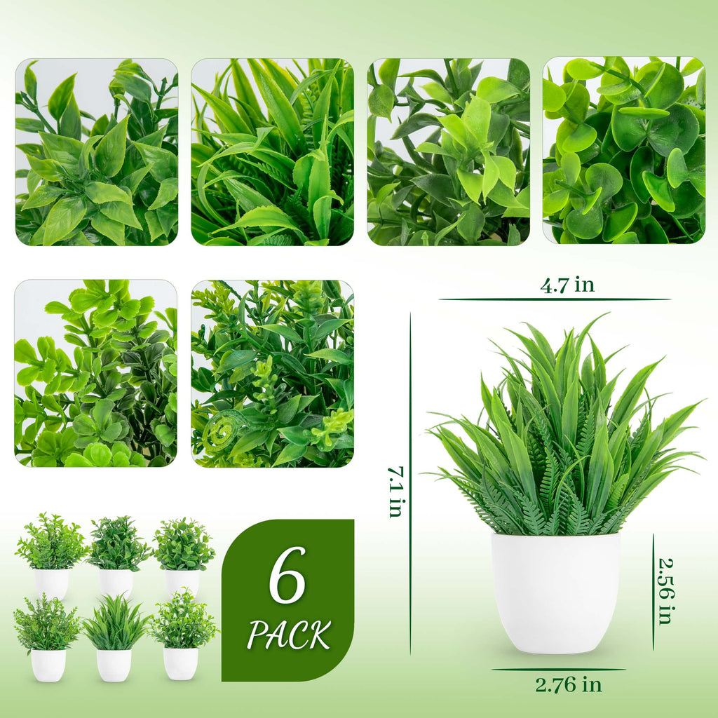 6 Pack Mini Fake Eucalyptus Plants in Pots, Bathroom Shelf Decor
