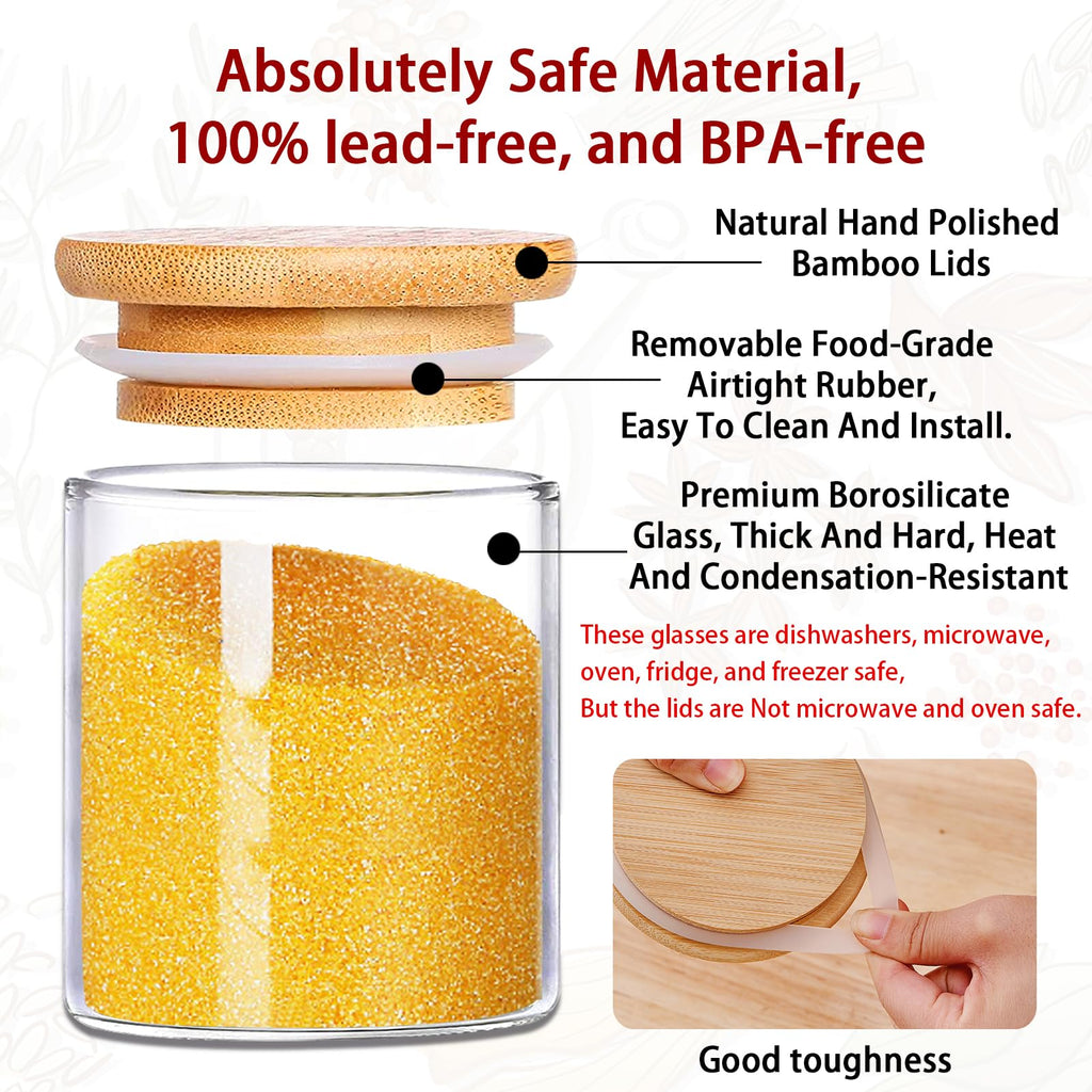 Glass Jars with Bamboo Lids 16 oz, 12pcs Glass Food Storage Jars with Rewritable Labels, Bamboo Lid Jar Storage, Food