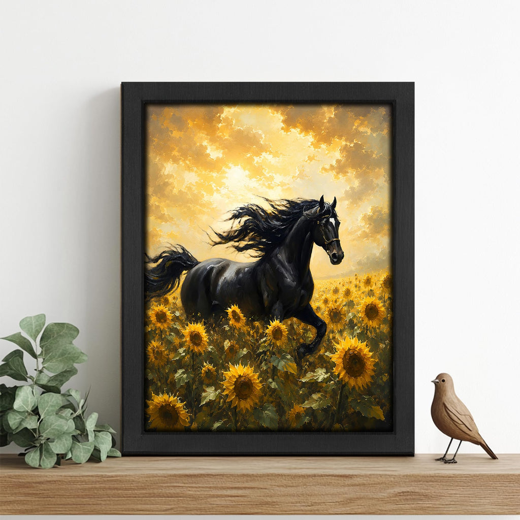 Country Horse Sunflower Decor Wall Art, Rustic Farmhouse Picture 16"x24"