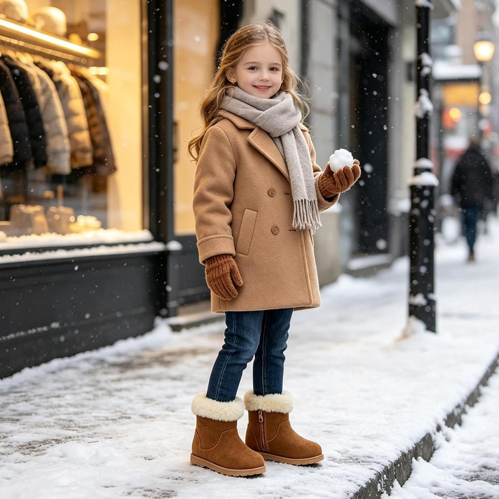 Girls Fuzzy Warm Winter Short Boots with Furry Faux Fur Lining Bootie Shoes for Toddler Little Big Kids Girls