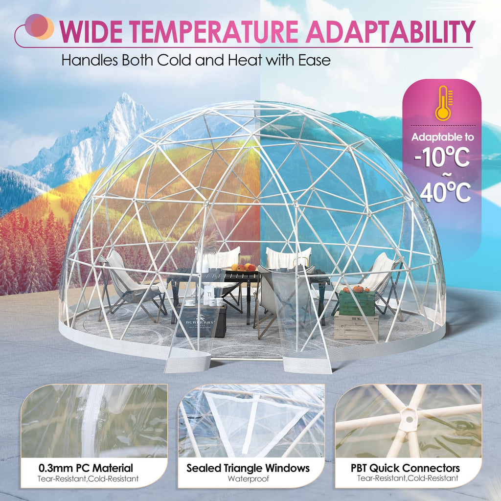 Upgraded 12FT Garden Dome Tent, Outdoor Clear Bubble Tent for 6-10 People, Geodesic Dome Greenhouse with Waterproof