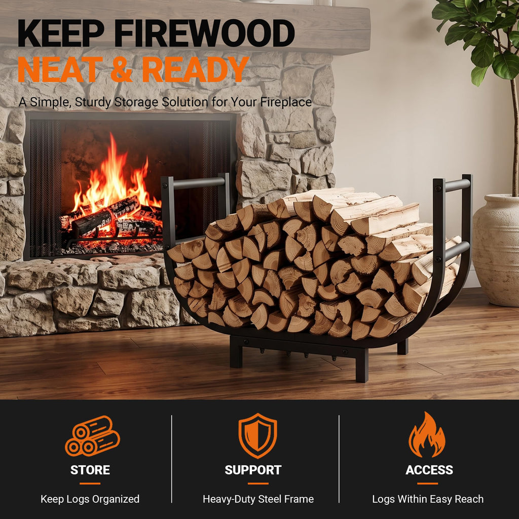 24-Inch Firewood Rack, 500 lb Heavy-Duty Steel Log Holder