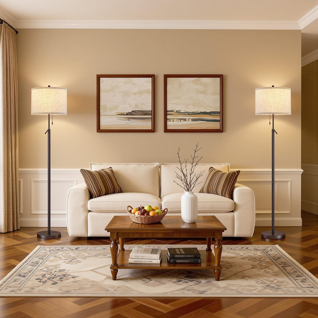 Marble Floor Lamp, Adjustable Height Standing Lamp with Marble Base Tall Lamp with White Shade Floor Lamps Bulbs Not