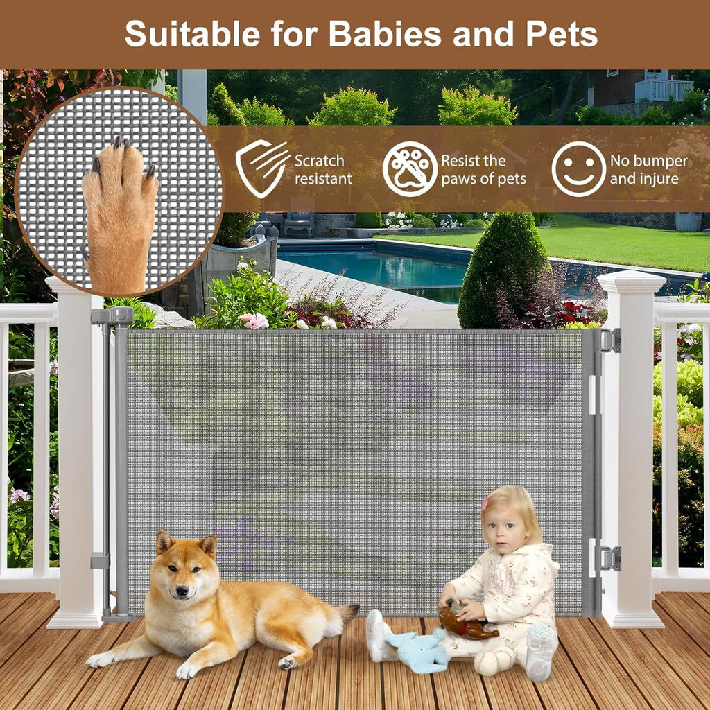 100" Wide Weatherproof Outdoor Retractable Dog Gate, Baby Gates Extra Wide