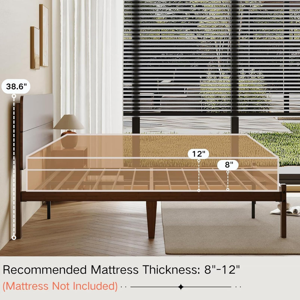 14" Solid Bamboo Wood Queen Platform Bed Frame with Headboard