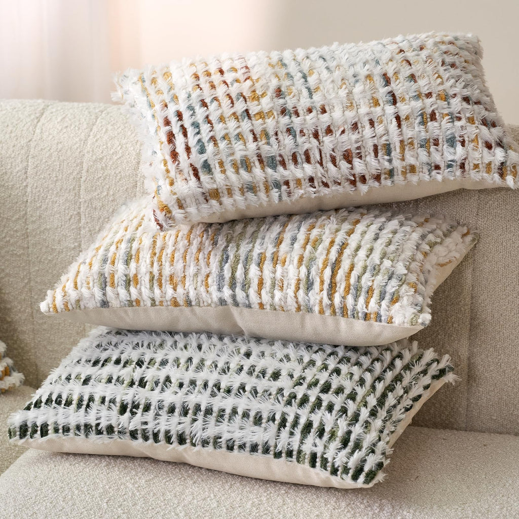 Boho Chenille Tufted Pillow Cover 12 x 20 Inch, Rectangle Decorative Lumbar Throw Pillow Cover Neutral Pillowcase for