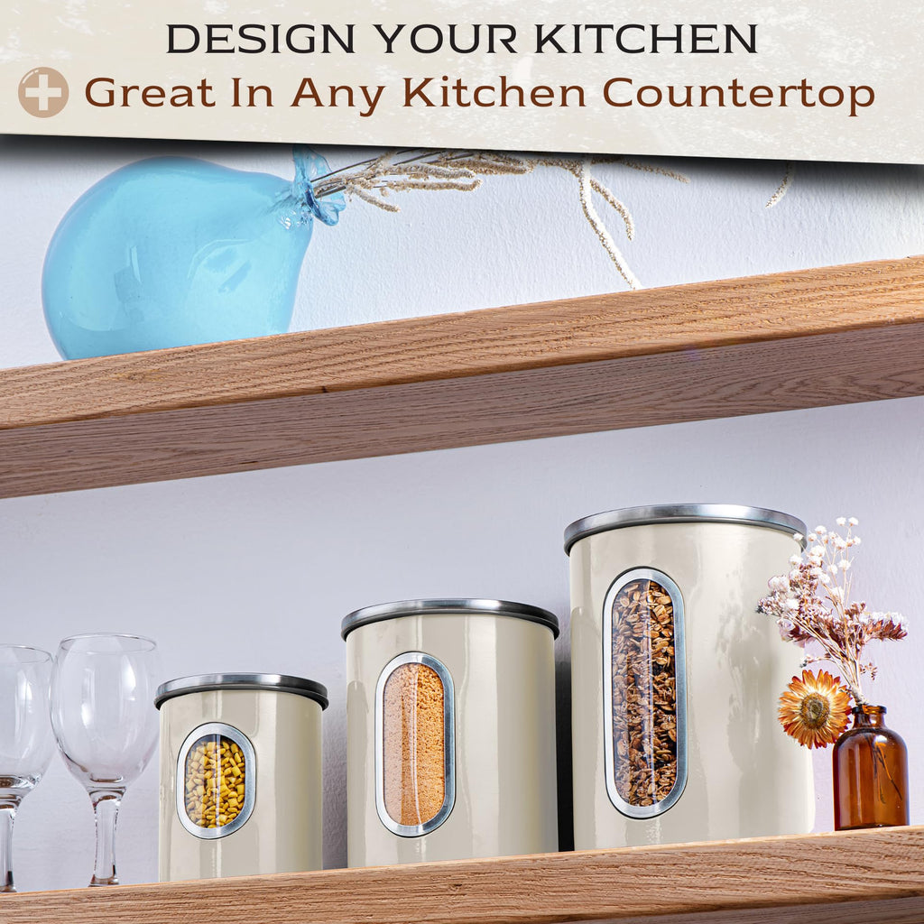 3-Pcs Beige Canisters Set Storage Airtight Jars