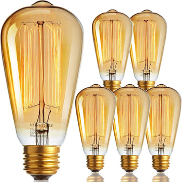 ST64 Vintage Light Bulb 6-Pack Edison Bulbs-ST64 Style 60 Watts-Dimmable, Medium (E26) Standard Base