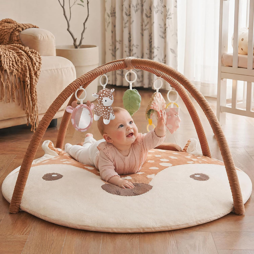 Deer Tummy Time Mat Baby Play Gym with 5 Sensory Toys for Newborn