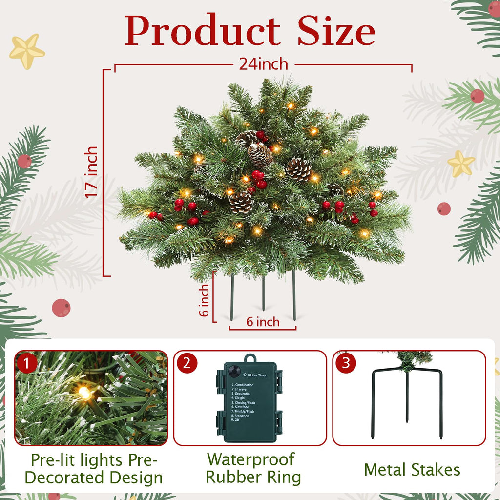 2 Pack 23" Pre-Lit Christmas Tree Urn Fillers for Outdoor Planters