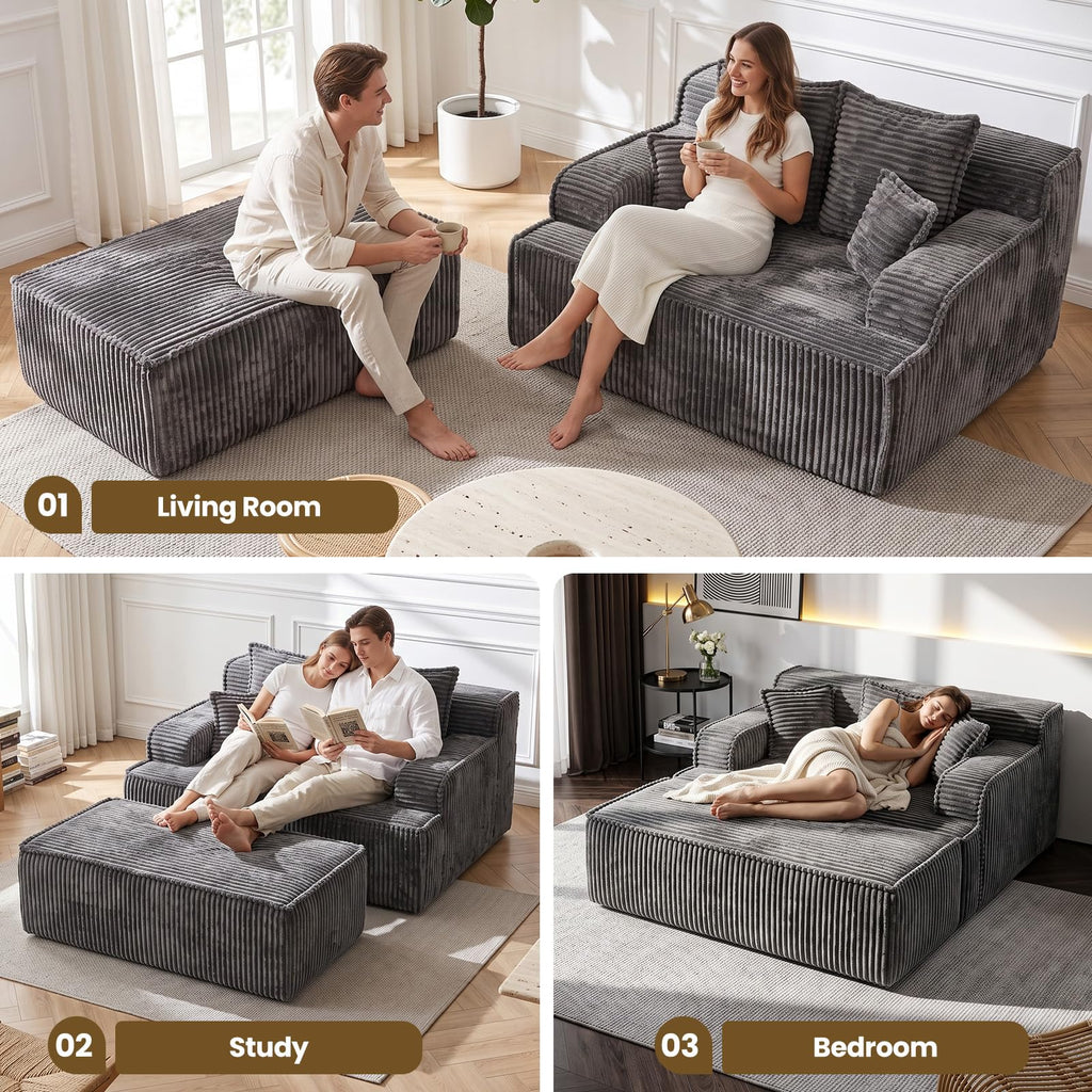 Chaise Lounge Chair Indoor, Oversized Boneless Chair Reading Chair, Comfy Boneless Small Couch, Double Size Sleeper