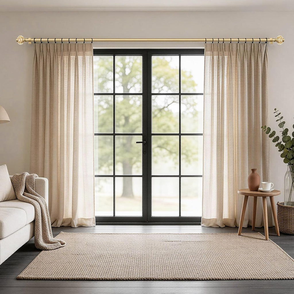 1 Inch Gold Curtain Rods for Windows, Telescoping Single Drapery Rod, Decorative