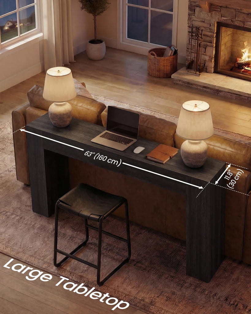 63 Inches Entryway Table, Thick Tabletop Console Table, Farmhouse