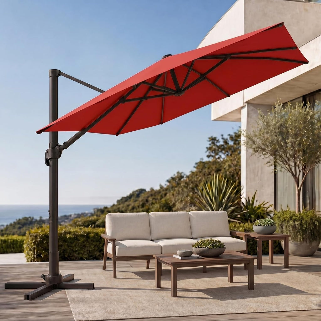 Cantilever Patio Umbrella, Large Square Outdoor Offset Umbrella with Aluminum Pole, 360-degree Rotation Pool