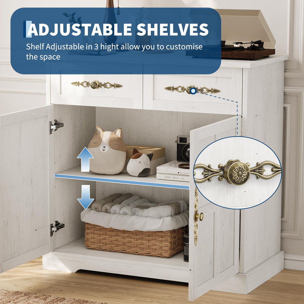 33.5" W Farmhouse Buffet Cabinet with Storage, Kitchen Cabinet, White