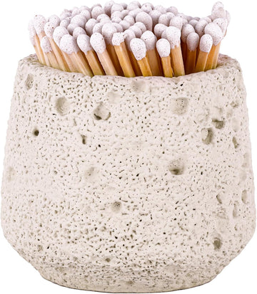 Concrete Match Holder with Strike, Matches in a jar Candle and Candle Match Jar for Fireplace BBQ Grill Matches