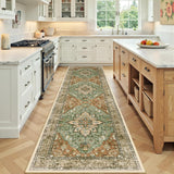 Area Rugs Runner 2'x8' Washable Non-Slip, Floral Vintage Distress Medallion Carpet for Kitchen Hallw