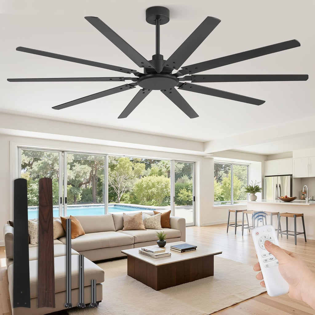 72 Inch Large Ceiling Fan Without Light, Modern Indoor/Outdoor Ceiling Fans No Light with Remote