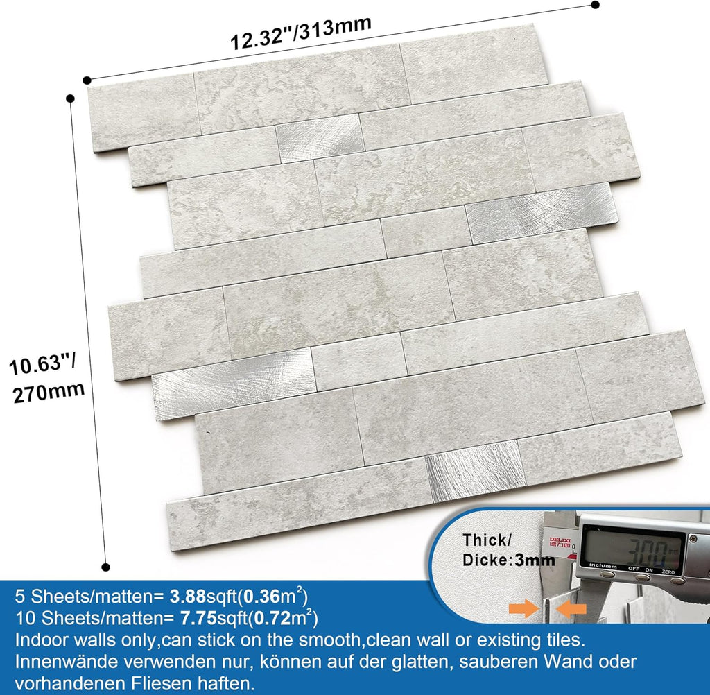 Peel Stick Backsplash Kitchen Wall Cement Grey 10pcs