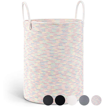 Rainbow Rope Storage Basket for Kids 15 x 20 inches, Tall Baby Laundry Basket Bedroom, Nursery Storage Basket for Toy