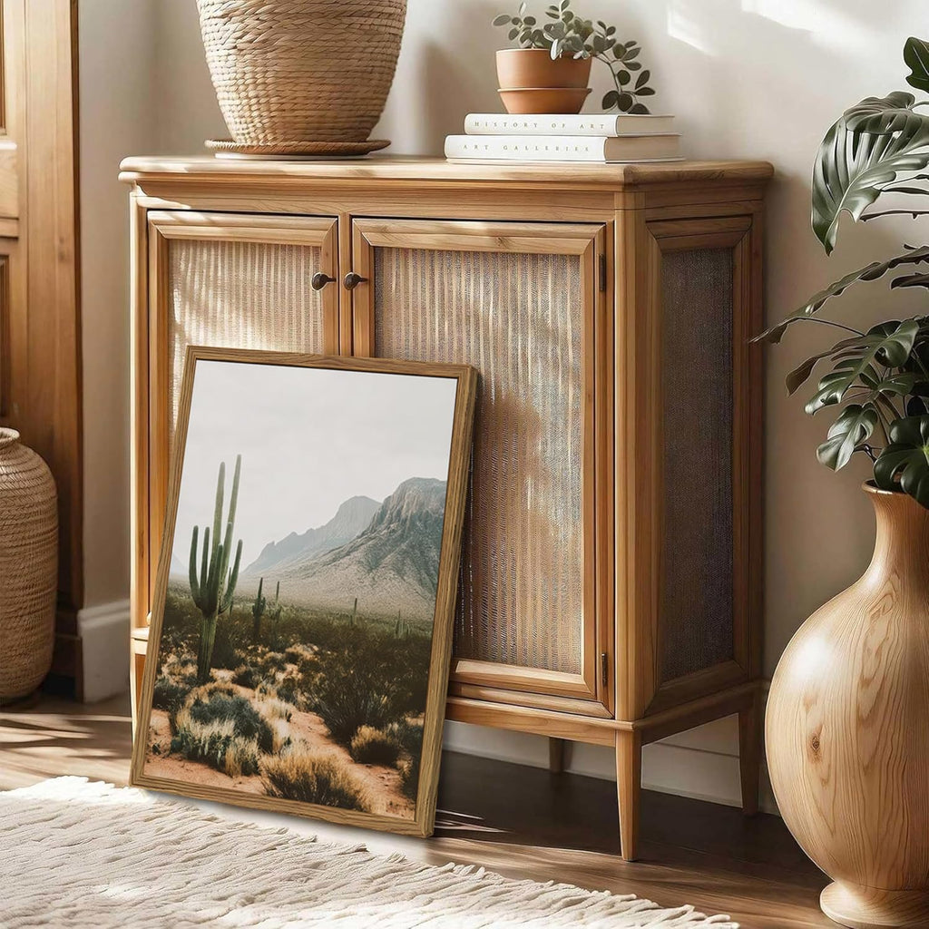 Framed Desert Landscape Wall Art Set of 3, Vintage Southwestern Cactus Wall Decor Paintings, Mexican Mountain