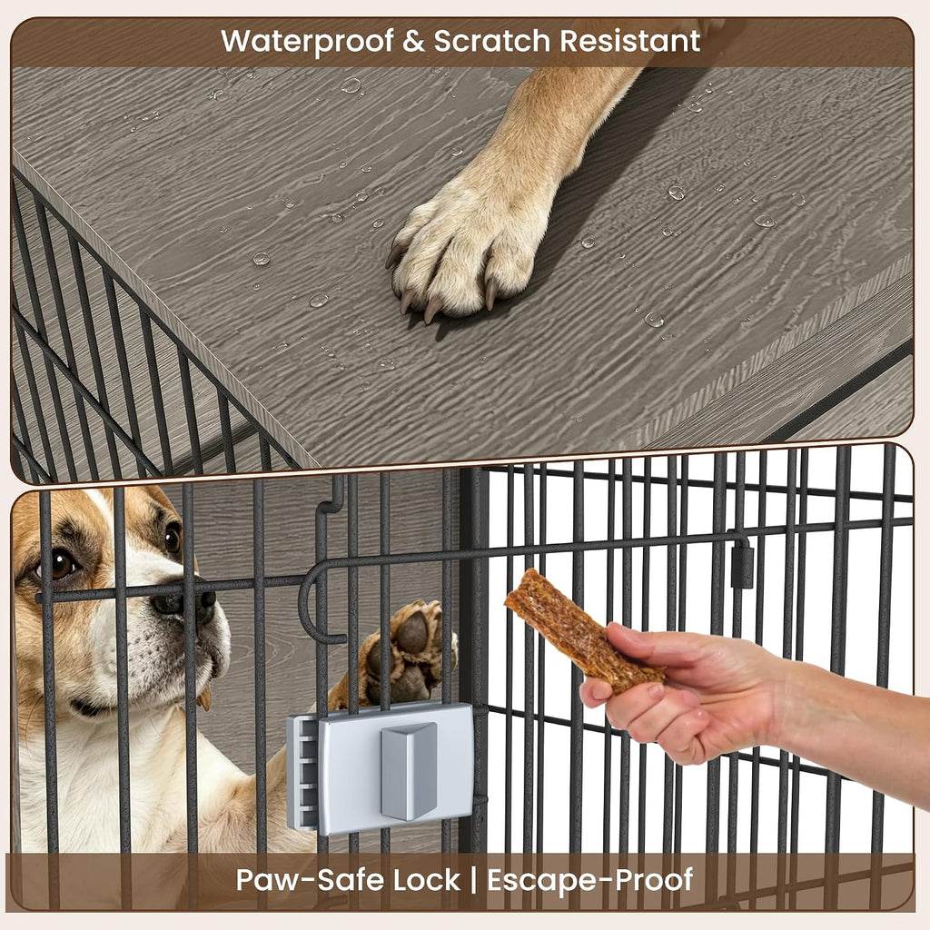 Wooden Dog Crate Furniture for Small to Medium Dogs, Greige