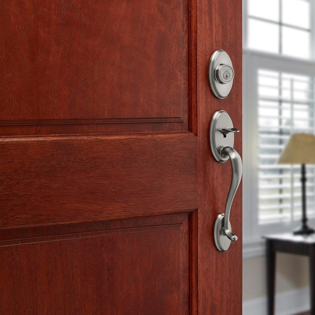 Shelburne Front Door Lock Handle and Deadbolt Set, Entry Handleset Exterior with Interior Reversible Lever - Door Handleset