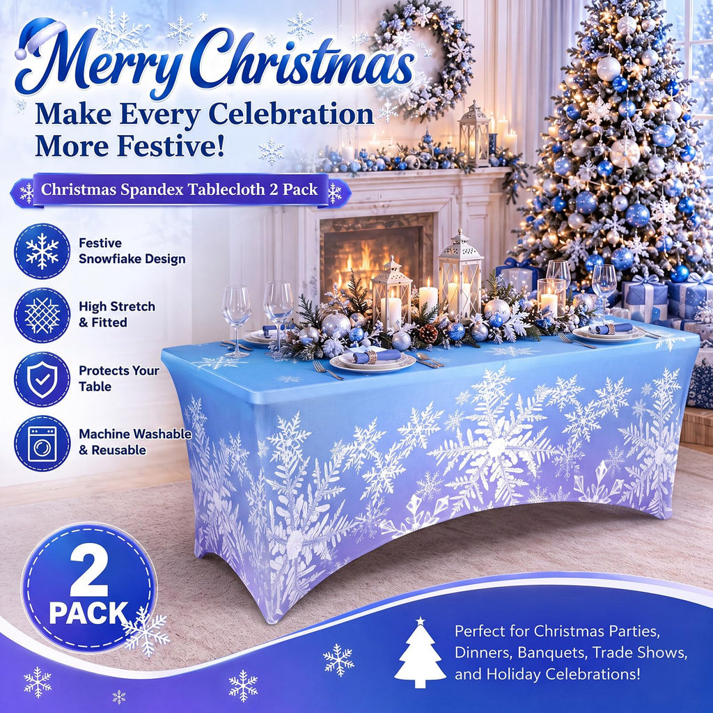2pcs Winter Snowflake Tablecloth 6ft Blue/Purple Winter Wonderland