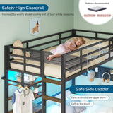 Twin Over Full Bunk Bed with 4 Storage Drawers and Bookshelf, Metal Bunk Beds with LED Lights, Charging Station