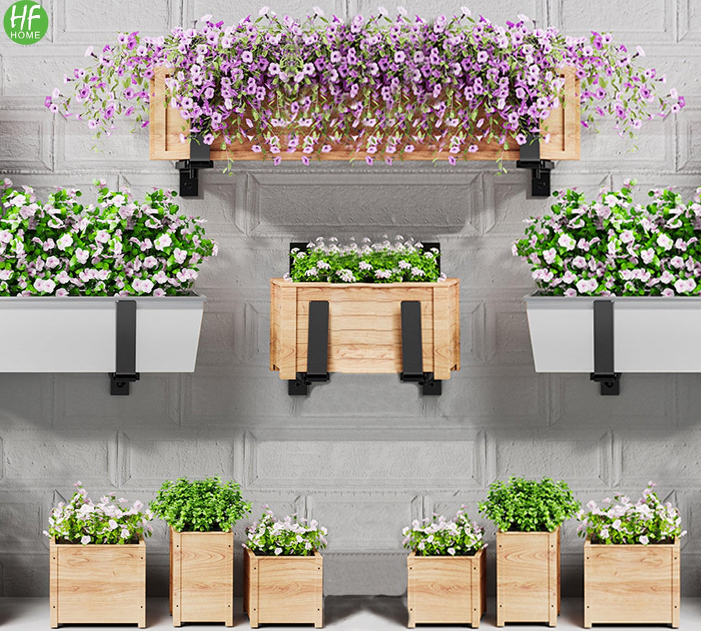 2 PCS Adjustable Planter Box Brackets (6 to 12.5 in), Universal Window Box Brackets, Heavy Duty Metal Flower Box Wall