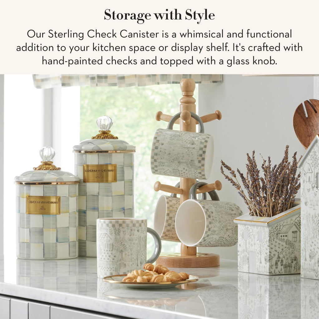 Enamel Canister, Large, Gray-and-White Sterling Check