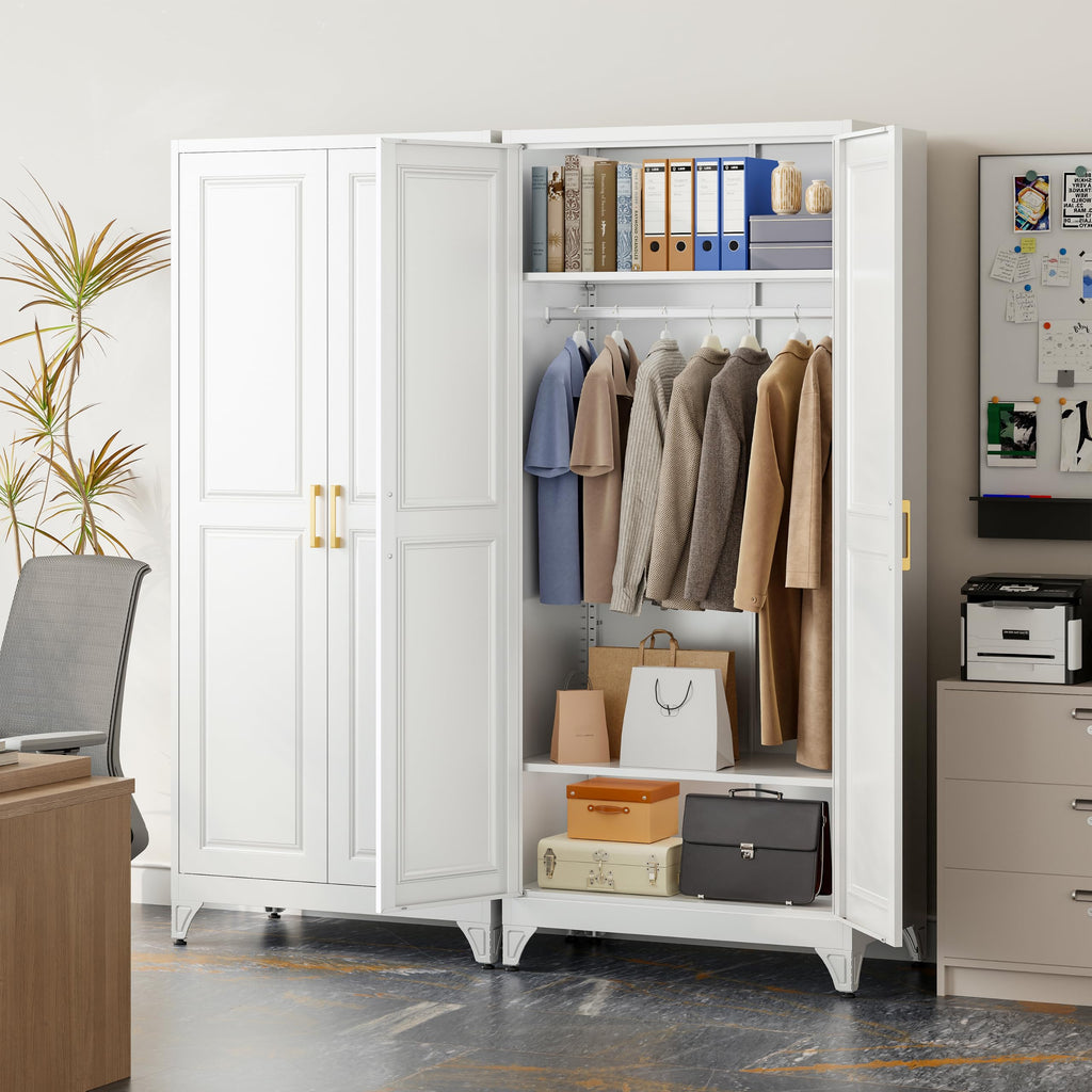 71" White Metal Armoire Wardrobe Closet with Panel Doors