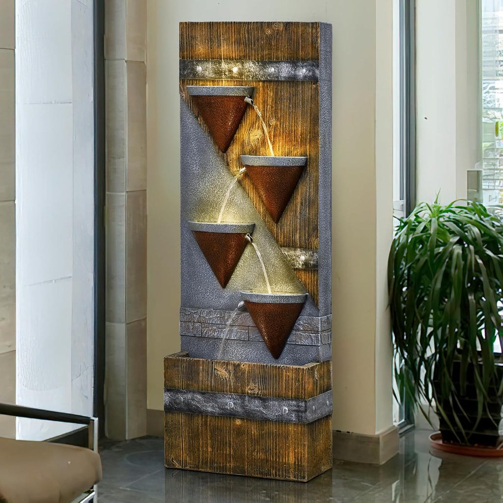 49.21" Outdoor Garden Water Fountain with Lights Floor-Standing 4 Tiers Cascading Large Waterfall Fountain