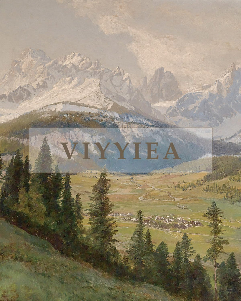 Extra Large Canvas Wall Art, 36x54 Inch Mountain Landscape Oil Painting Style, Vintage Nature Wall Decor, Above Sofa