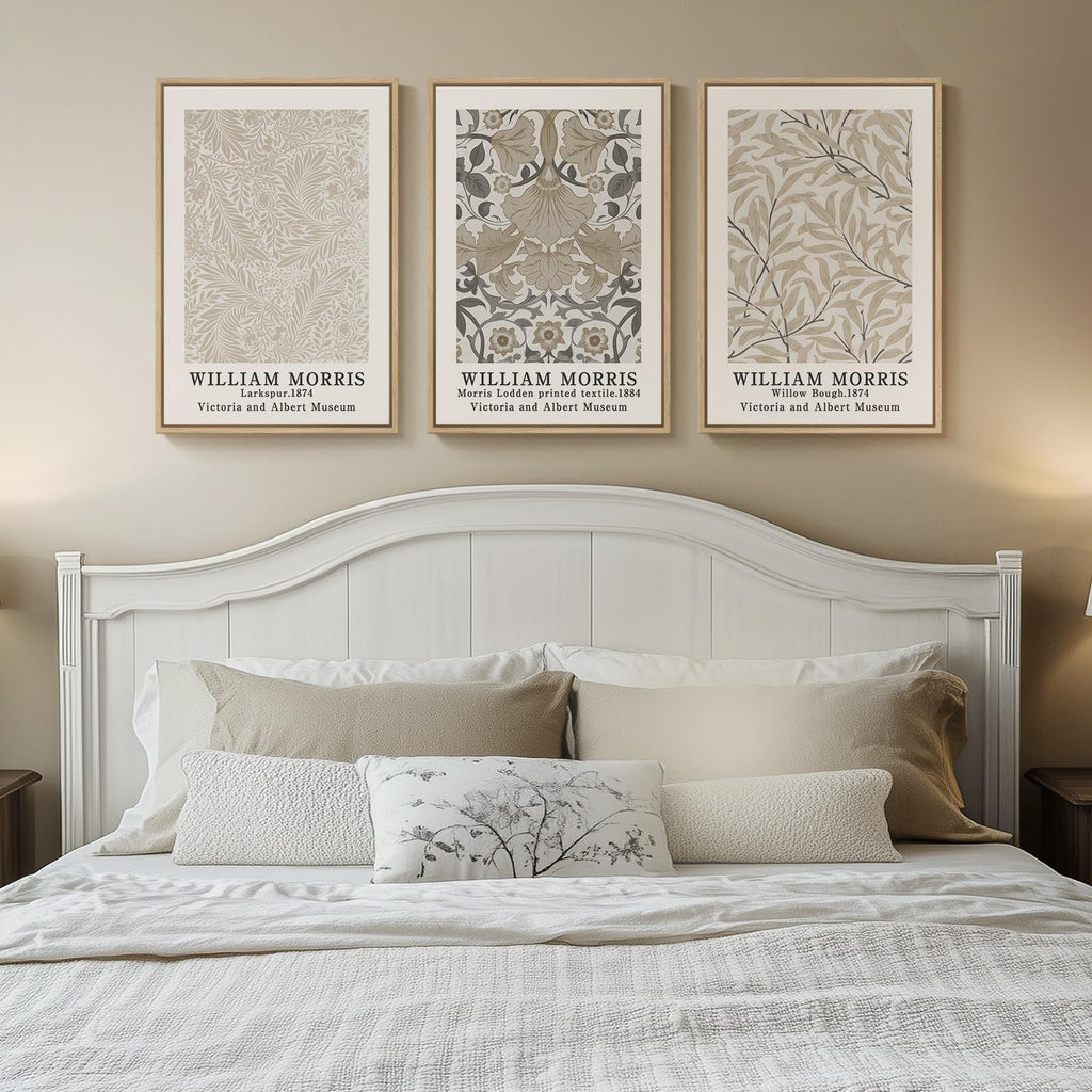 Large Framed William Morris Botanical Canvas Wall Art Set of 3, 16x24 In
