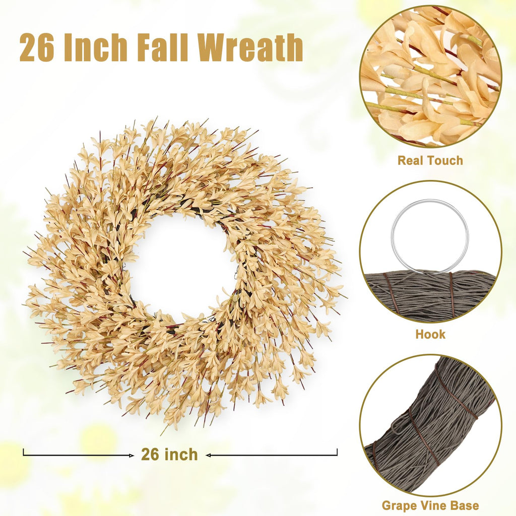26 Inch Realistic Full Fall Wreaths for Front Door Outside Autumn Wreath