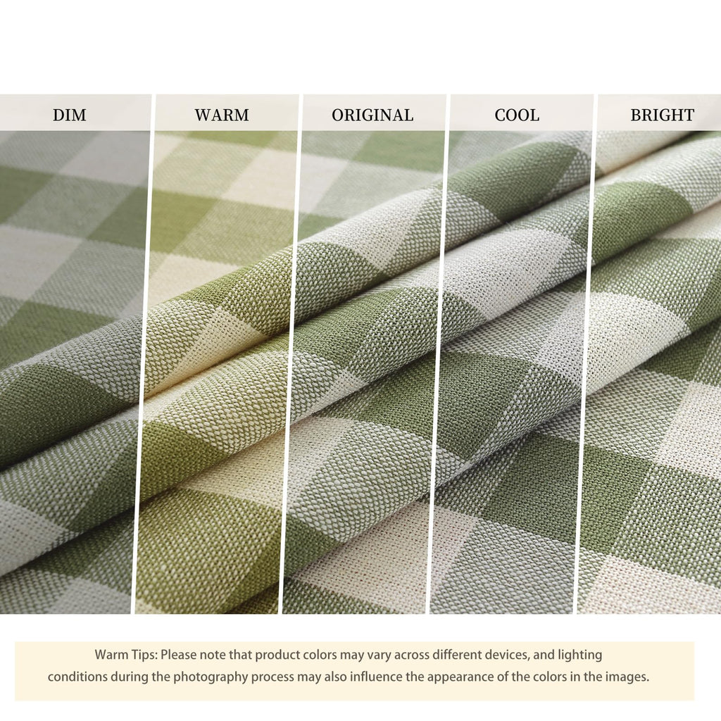 Green Gingham Round Tablecloth 60 Inch, Spring Checkered Circle Table Cloth Washable Wrinkle Free, Cotton Linen