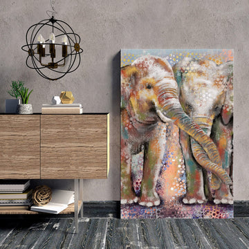 Elephant Painting Canvas Wall Art Boho Paisley Pictures Artwork Vintage Home Living Room Bedroom Framed Ready to Hang
