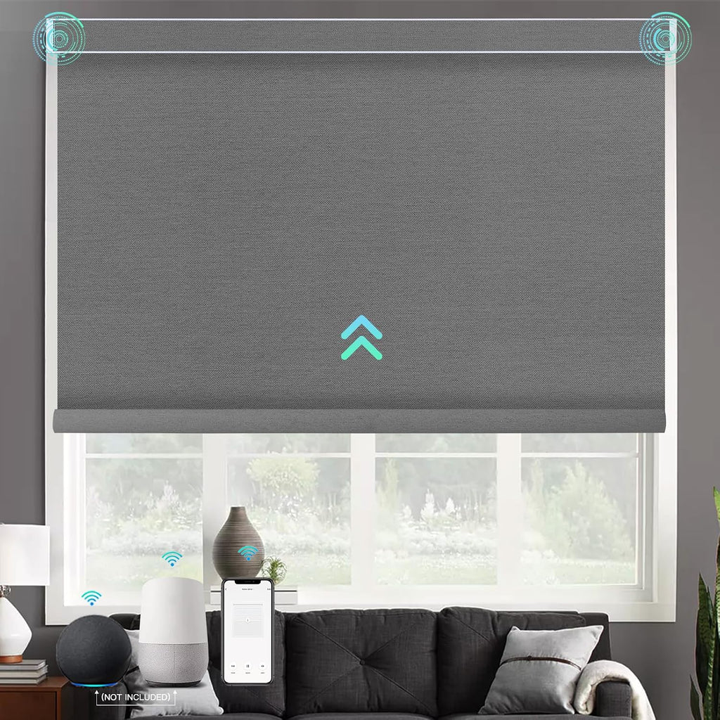 Motorized Roller Shades with Remote, Built-in Rechargeable S - 100% Fabirc Grey
