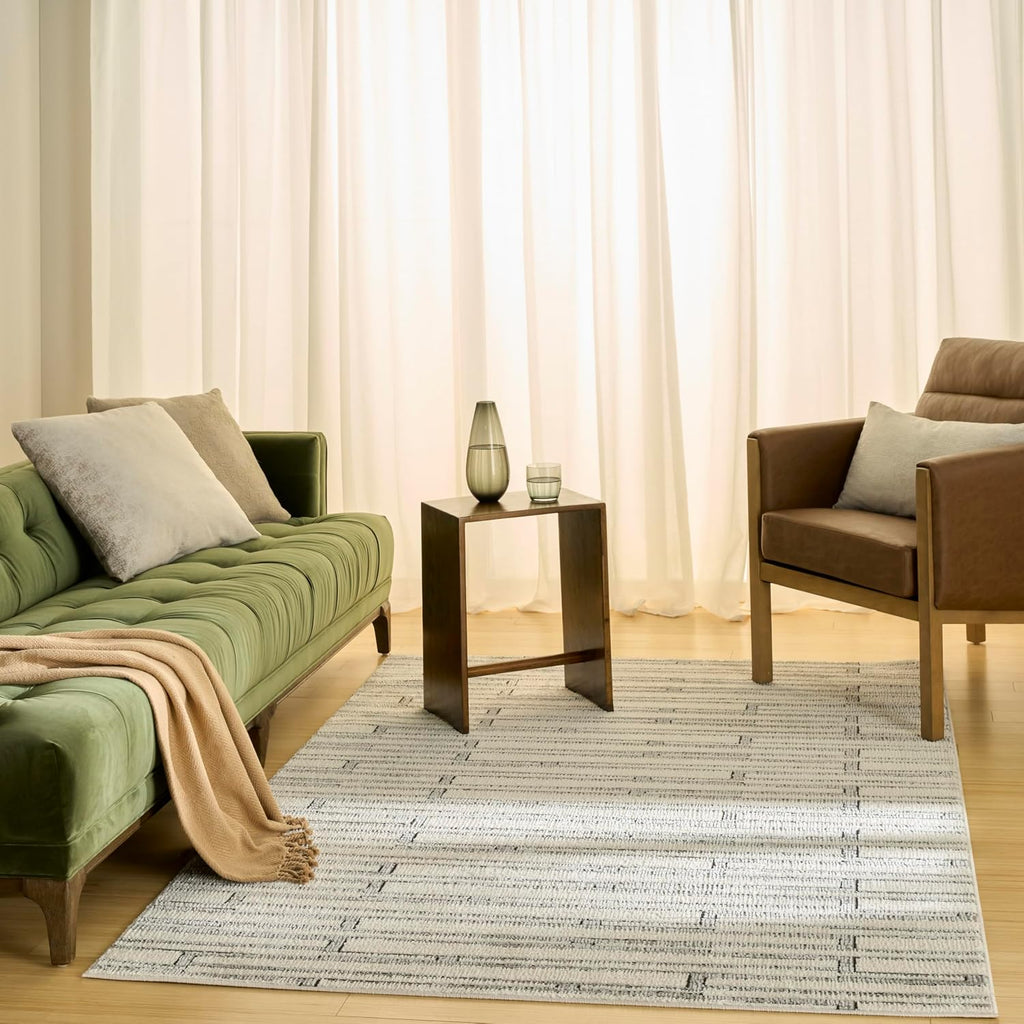 Home Nordic Ivory Grey Area Rug - Easy Clean, Non Shedding, Bed Room, Living Room, Dining Room, Kitchen (5' x
