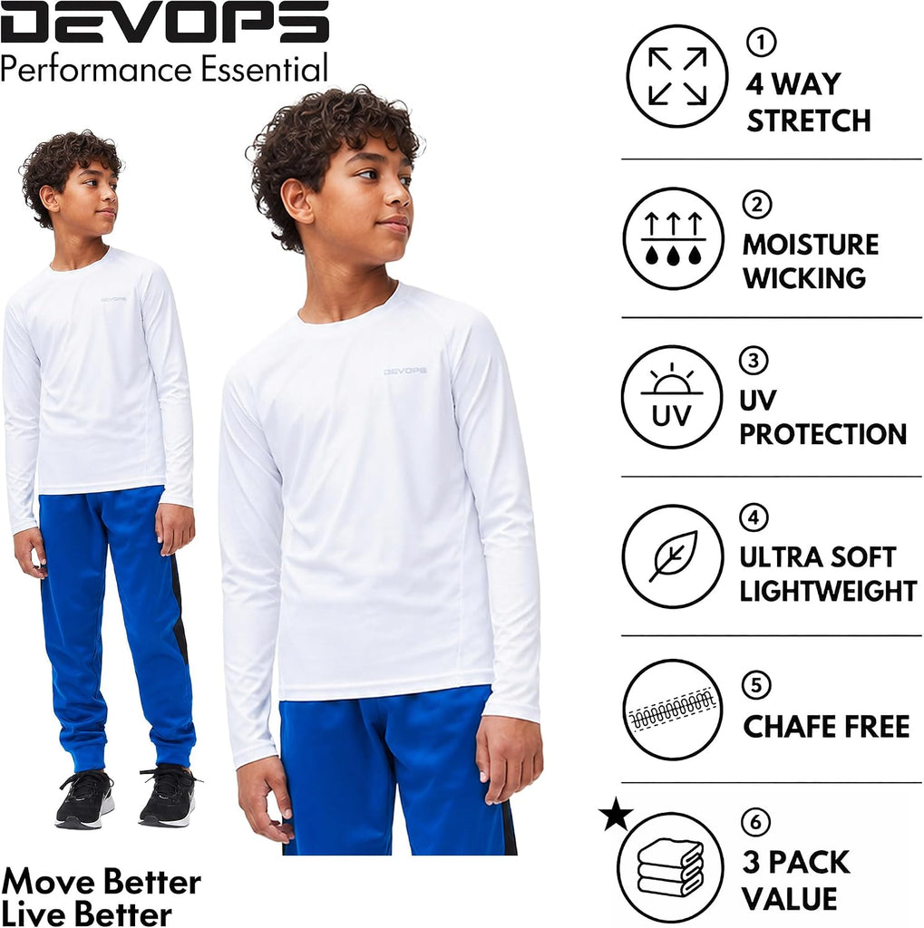 3 Pack Boys Compression Shirts Long Sleeve Athletic Baselayer