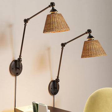 Plug in Wall Sconce, Gold Adjustable Swing Arm Wall Lamp, 1 Pack