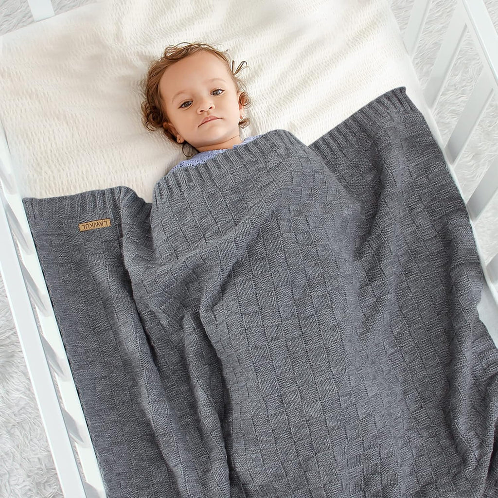Knit Baby Blanket for Girls Boys - Grey, 30x40 Inch