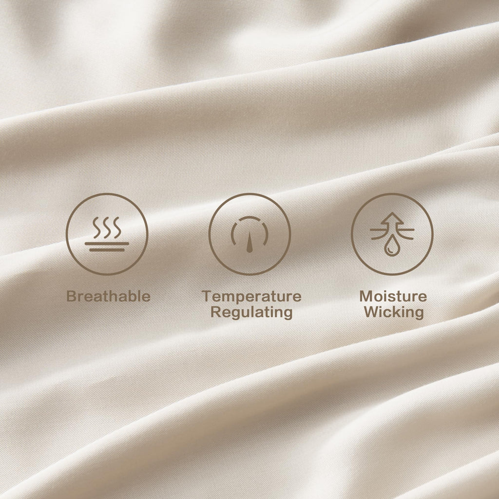 King Sheets Set 100% Viscose Derived from Bamboo, Oatmeal