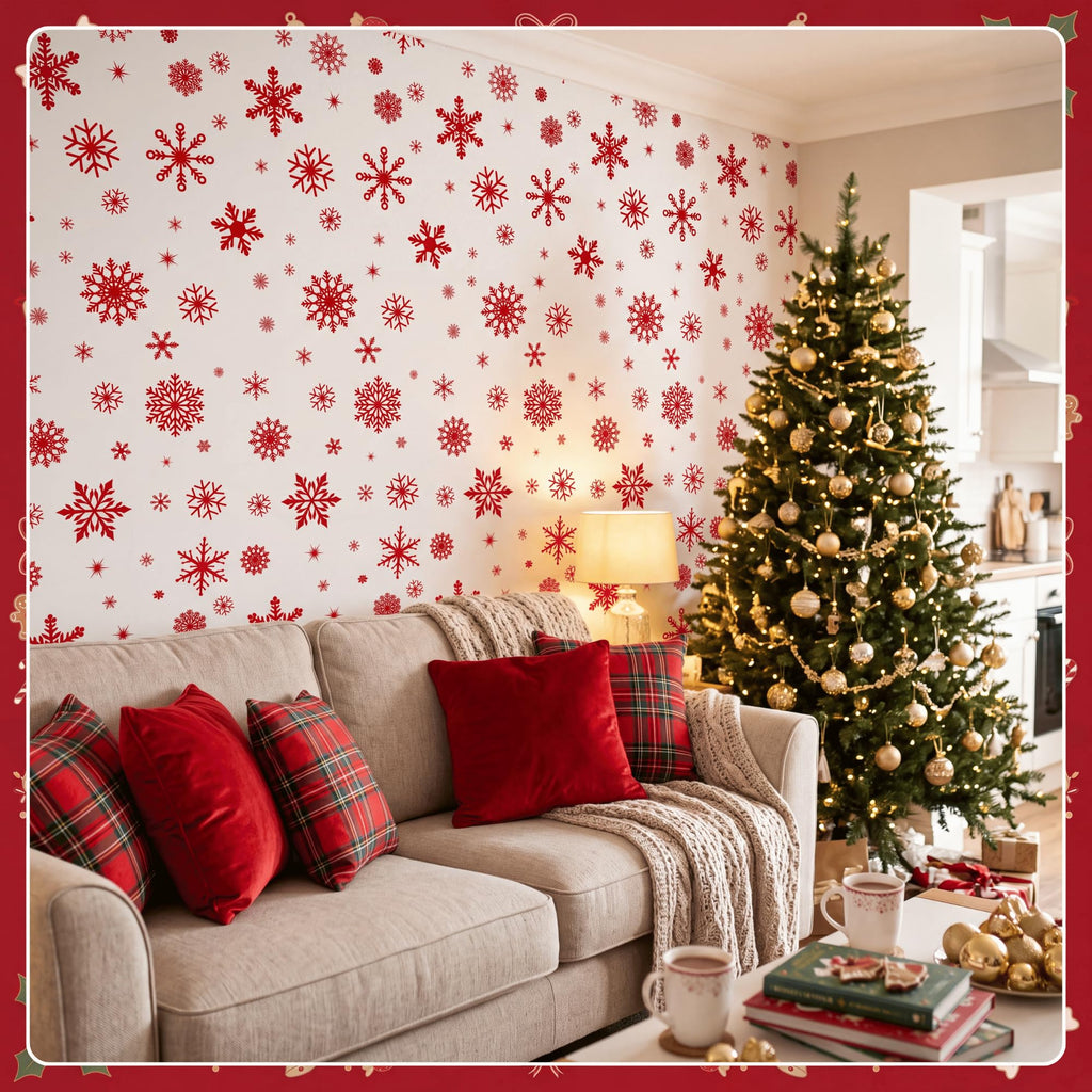 X 54IN Christmas Red Snowflake Tablecloth Roll with Slide Cutter Box