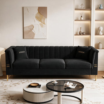 83" Oversized 3 Seater Sofa, Couch with Metal Legs, Black