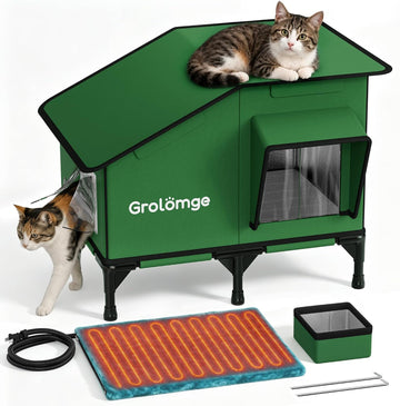 Heated Cat House for Outside, Weatherproof Outdoor Cat Shelter